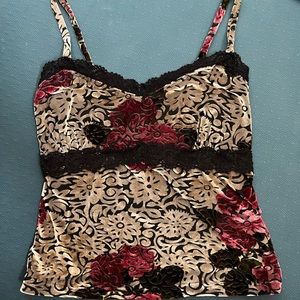 vintage VICTORIAS SECRET patterned tank top with lace trim